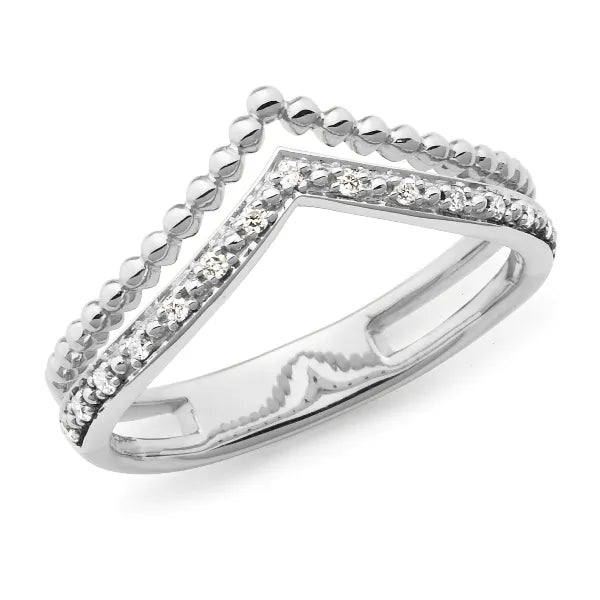 2 Stack Chevron Diamond Bead Set Dress Ring