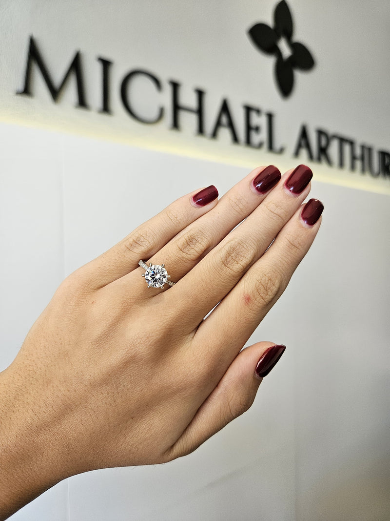 2.23ct Round Cut Lab Grown 6-Claw Custom Jasmine Design Platinum