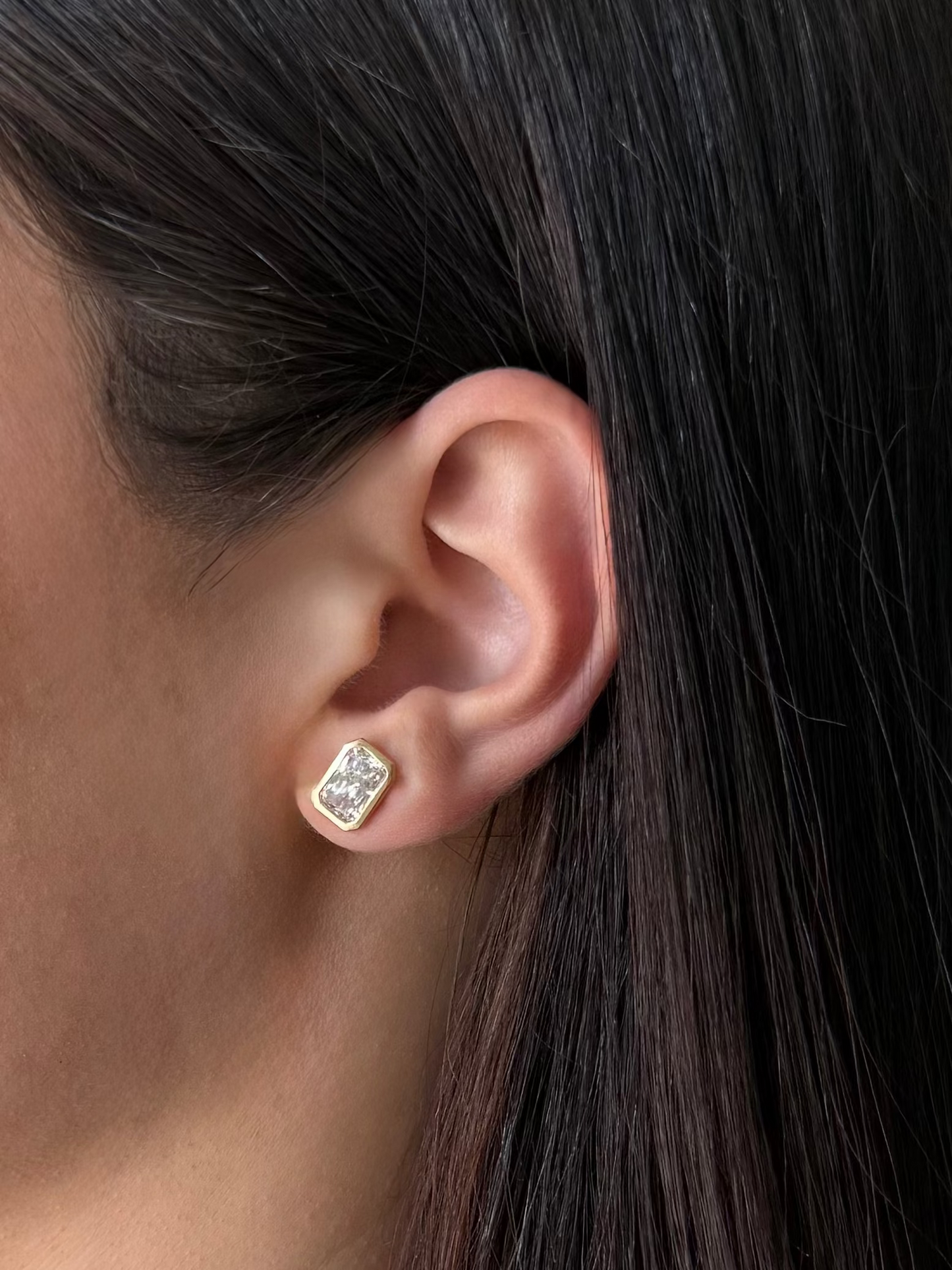 Bezel Set Radiant Cut Lab Grown Earrings