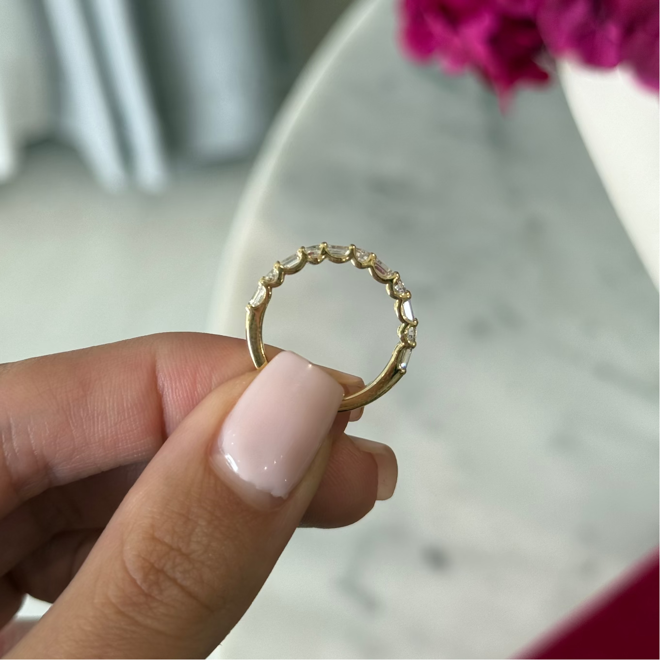 Emerald Morse Code Design Lab Grown Diamond Wedding Band