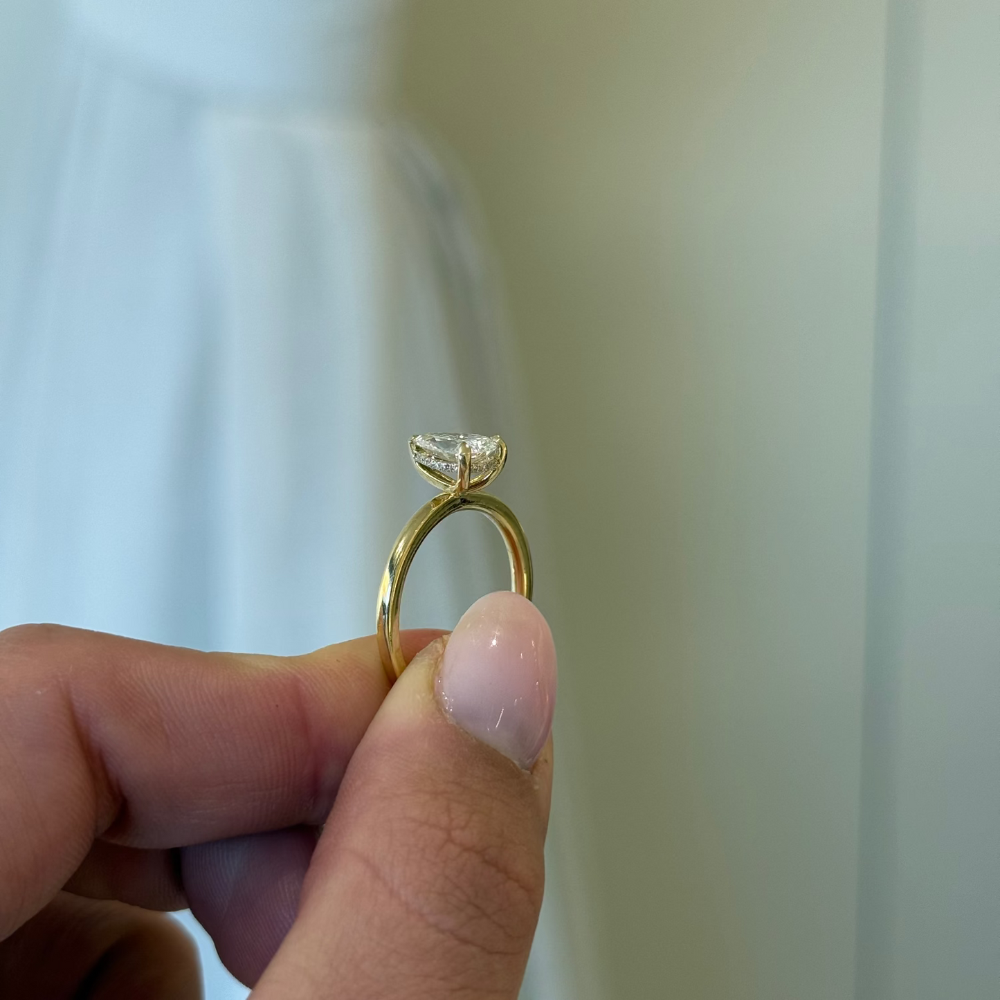 1.01ct Pear Cut Lab Grown Audrey Design Yellow Gold
