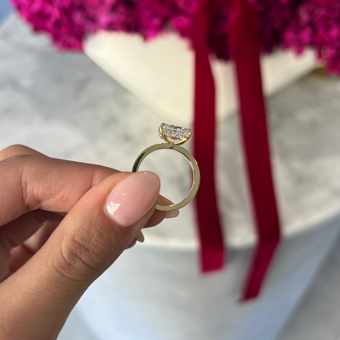 2.03ct Radiant Cut Lab Grown Audrey East - West Design Yellow Gold