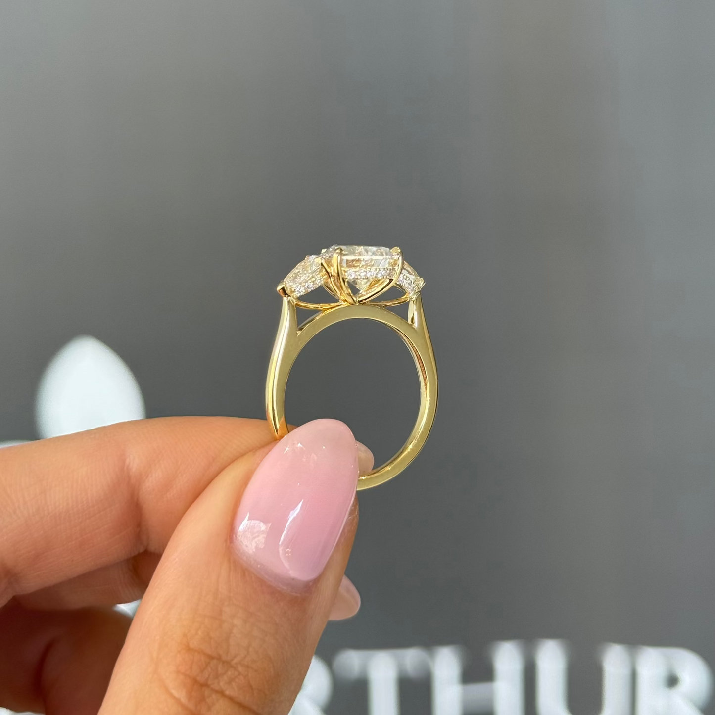 2.61ct Pear Cut Lab Grown Custom Rosetta Design Yellow Gold