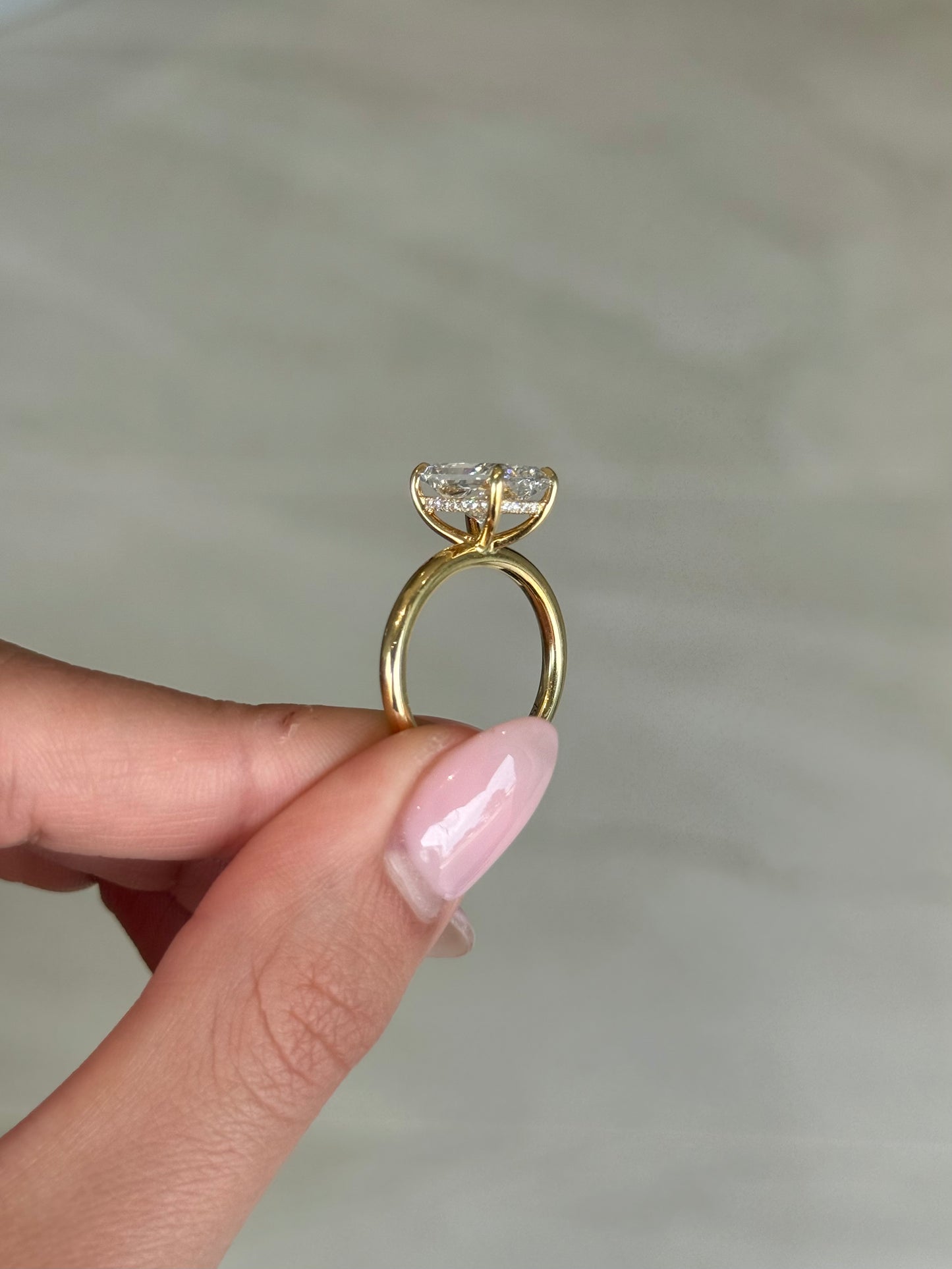 3.54ct Radiant Cut Lab Grown Audrey Design Yellow Gold