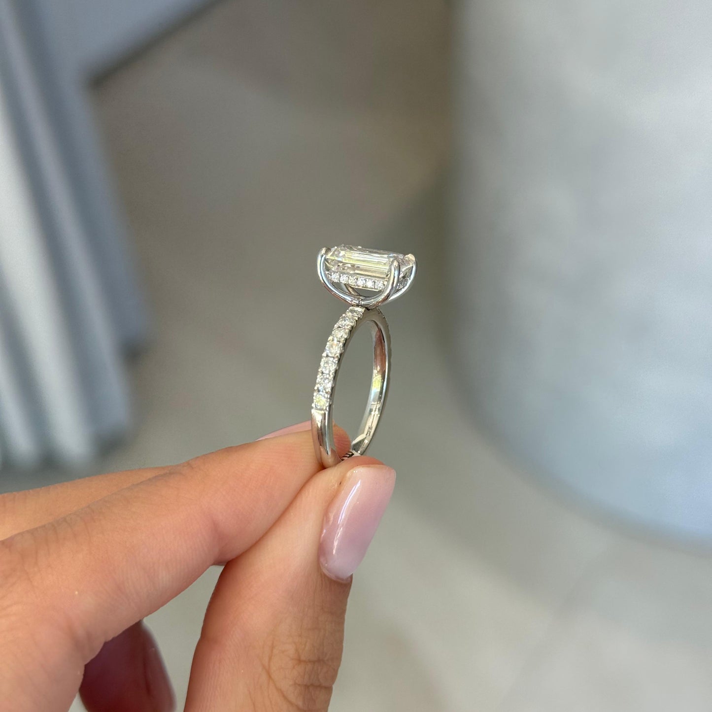 3.03ct Emerald Cut Lab Grown Bassano Design Platinum