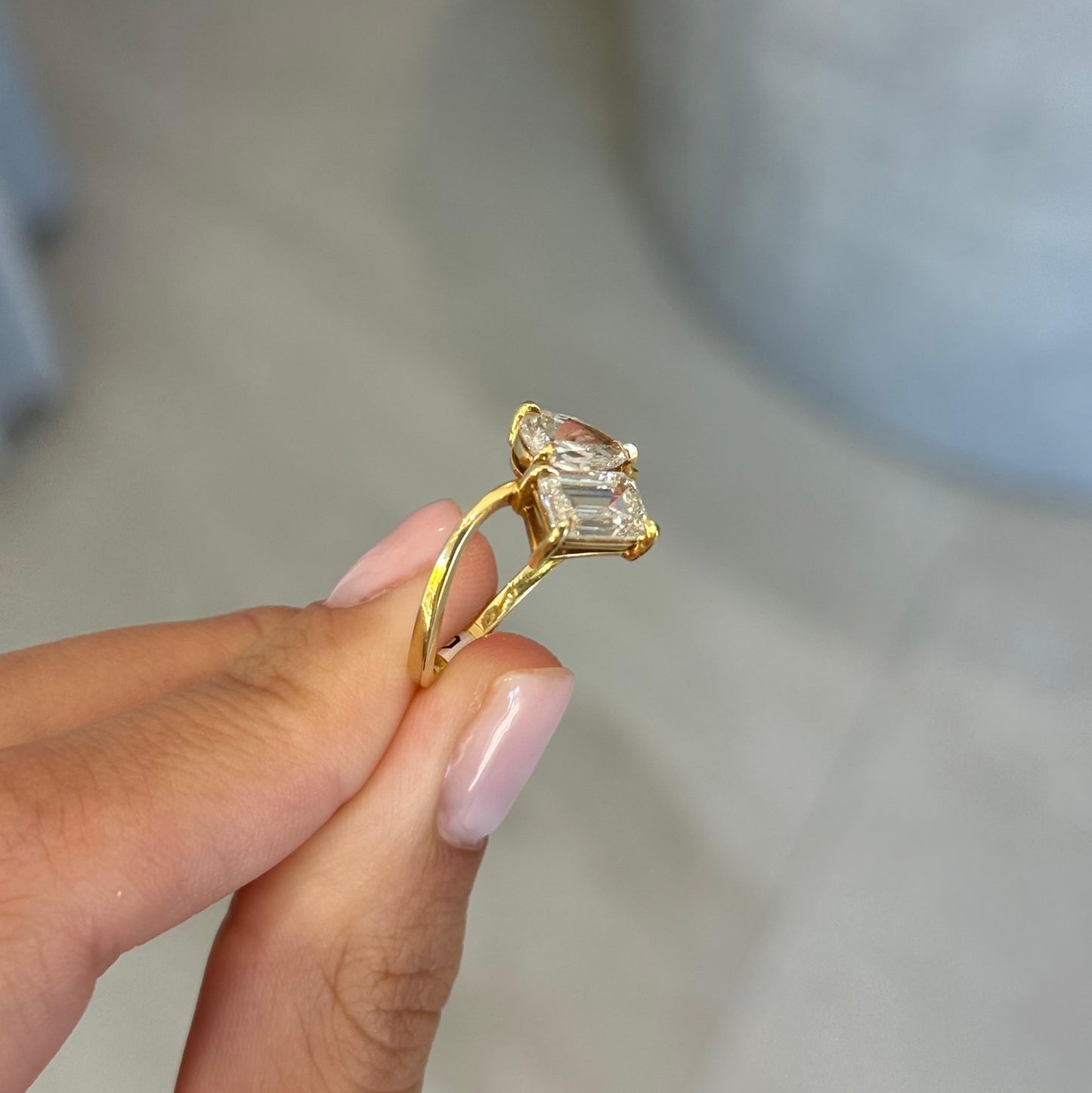 Toi et Moi Two stone - 1.56ct Emerald Cut Lab Grown Diamond & 0.97ct Pear Cut Lab Grown Custom Design Yellow Gold