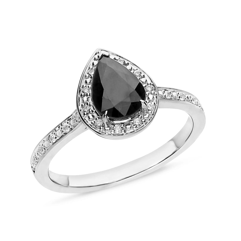Pear Black Sapphire & Diamond Claw/Bead Set Dress Ring