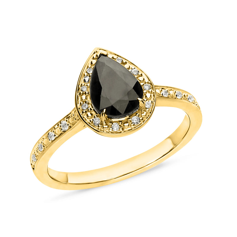 Pear Black Sapphire & Diamond Claw/Bead Set Dress Ring