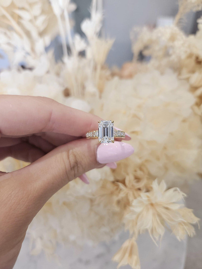 3.05ct Emerald Cut Lab Grown Custom Design Yellow Gold