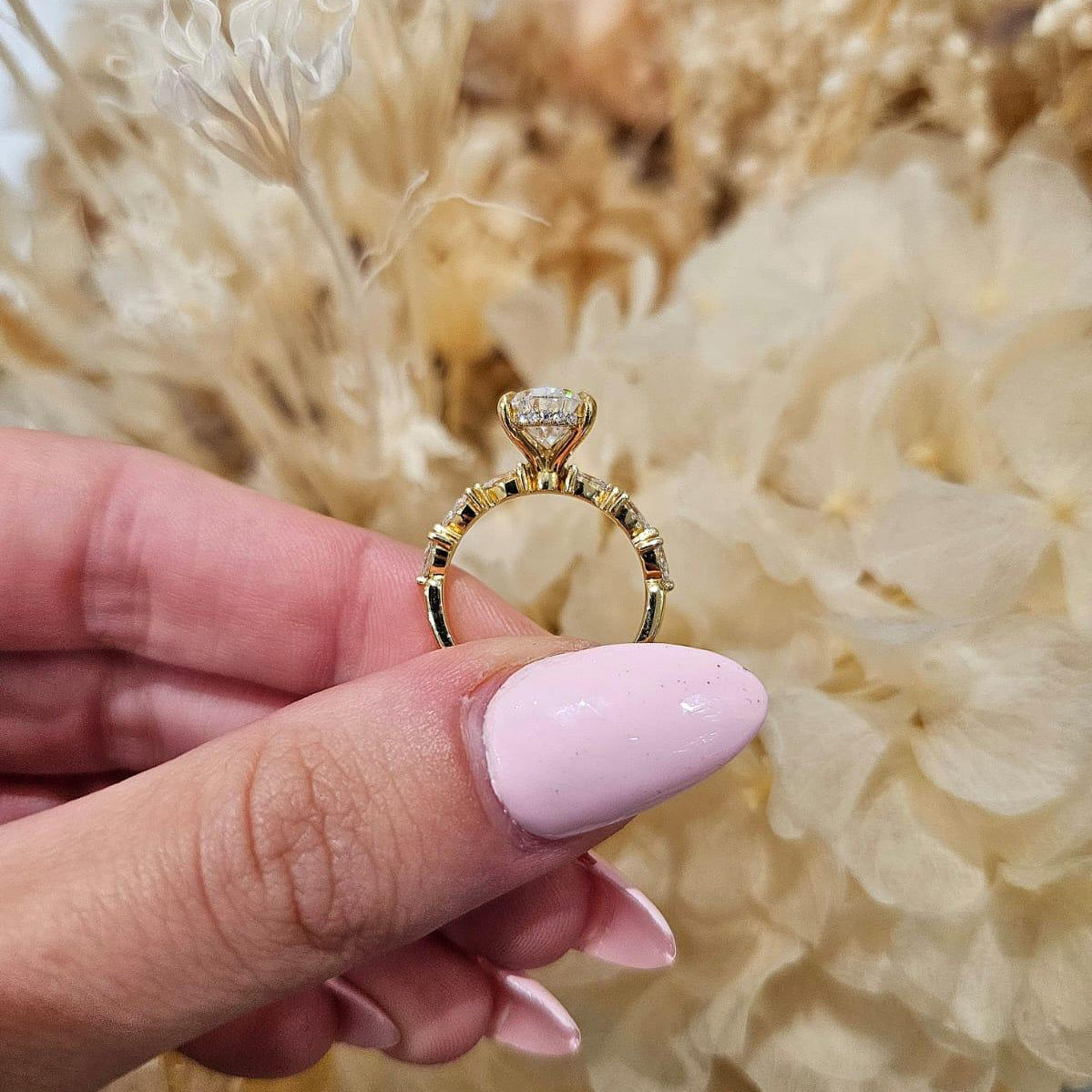 2.53ct Pear Cut Lab Grown Custom 3-Claw Pear Band Design Yellow Gold - Michael Arthur Diamonds