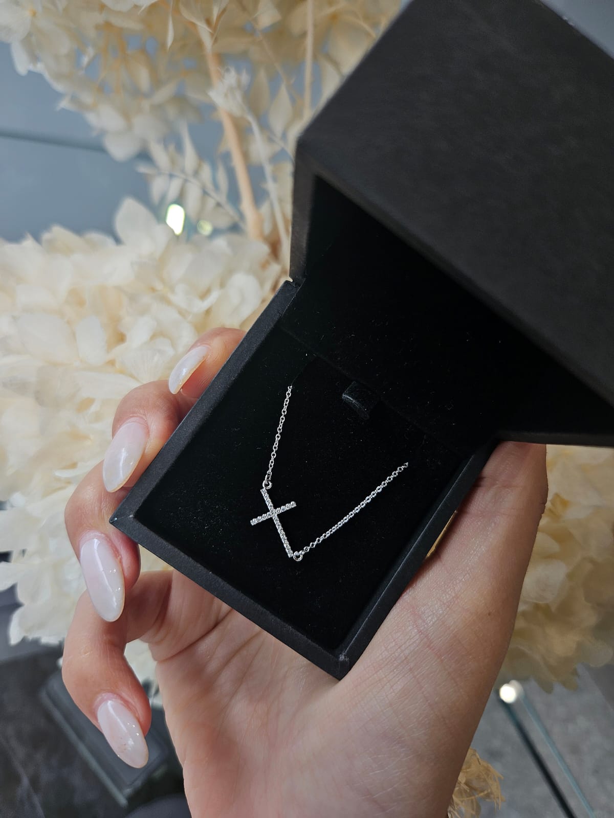 White Gold Sideways Diamond Cross