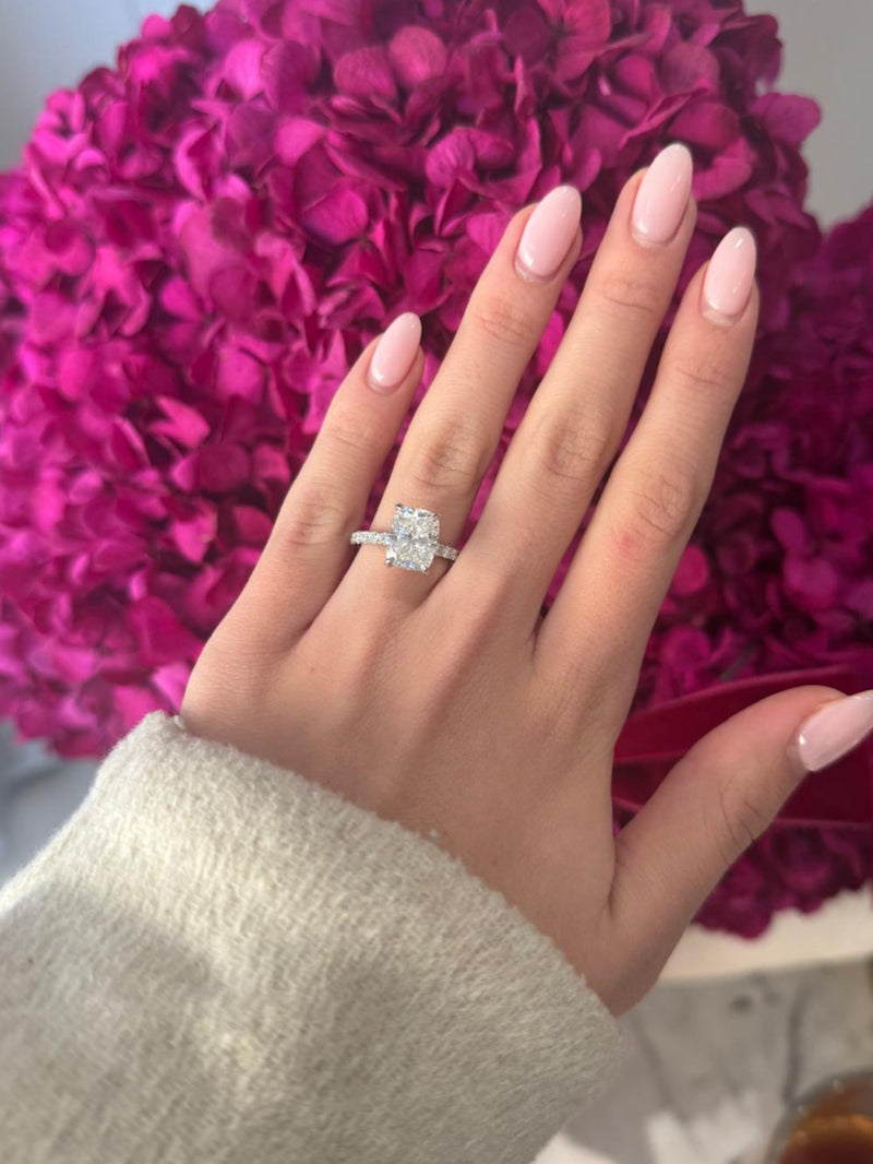 3.51ct Cushion Cut Lab Grown Custom Bassano Design Platinum