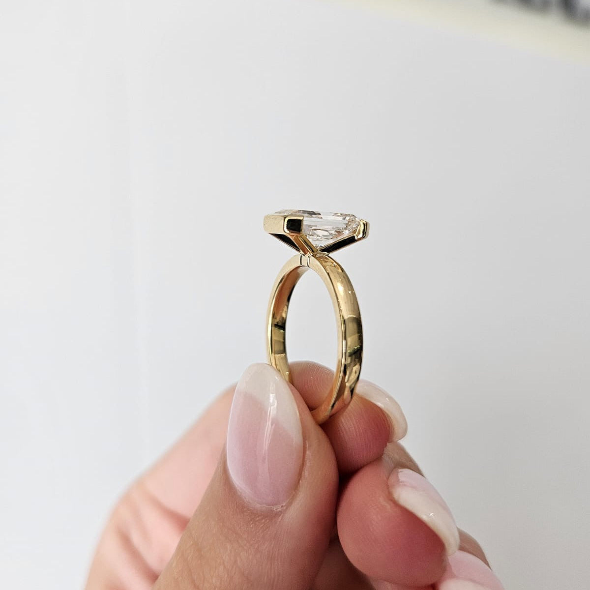 2.57ct Radiant Cut Lab Grown Diamond Half Bezel Design Yellow Gold