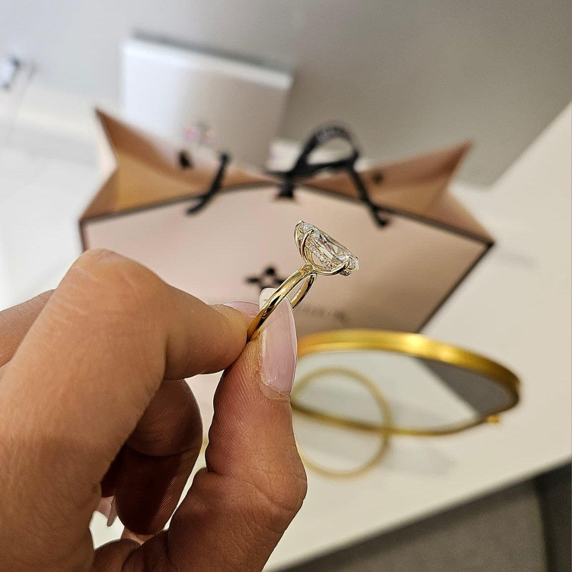 4.03ct Pear Cut Lab Grown Audrey Design Yellow Gold
