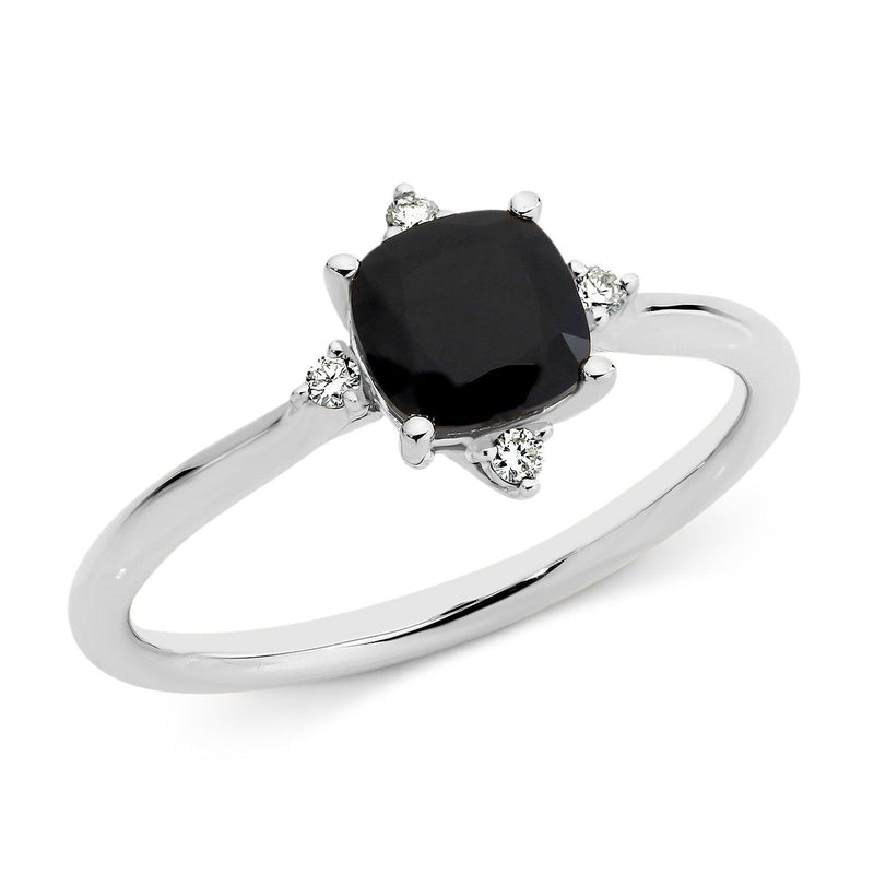 Black Sapphire & Diamond Claw Set Dress Ring
