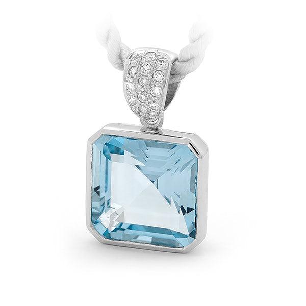 Blue Topaz & Diamond Bezel/Pave Set Pendant