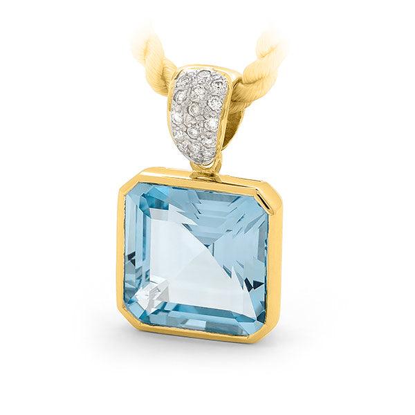 Blue Topaz & Diamond Bezel/Pave Set Pendant