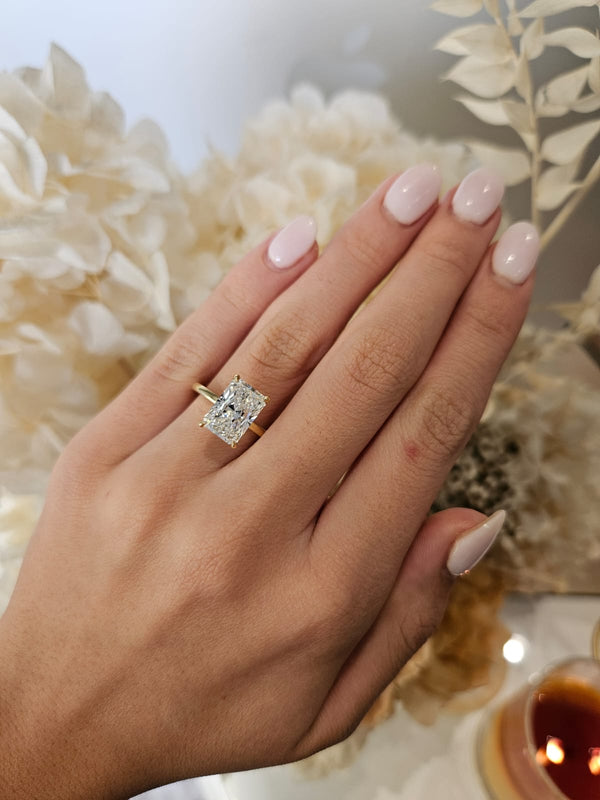 3.55ct Radiant Cut Lab Grown Audrey Design Yellow Gold