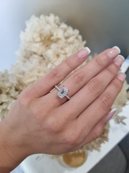 3.03ct Emerald Cut Lab Grown Bassano Design Platinum