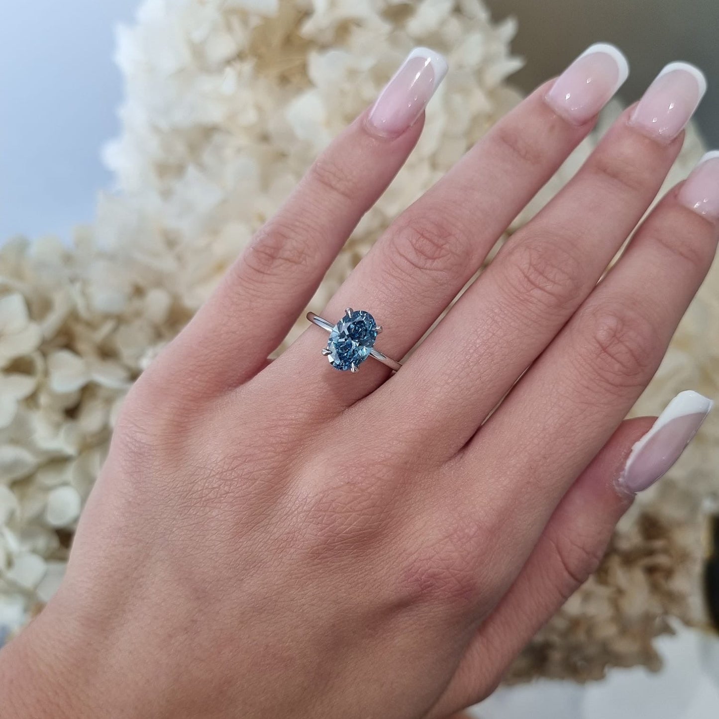 2.01ct Oval Blue Diamond Lab Grown Audrey Design Platinum