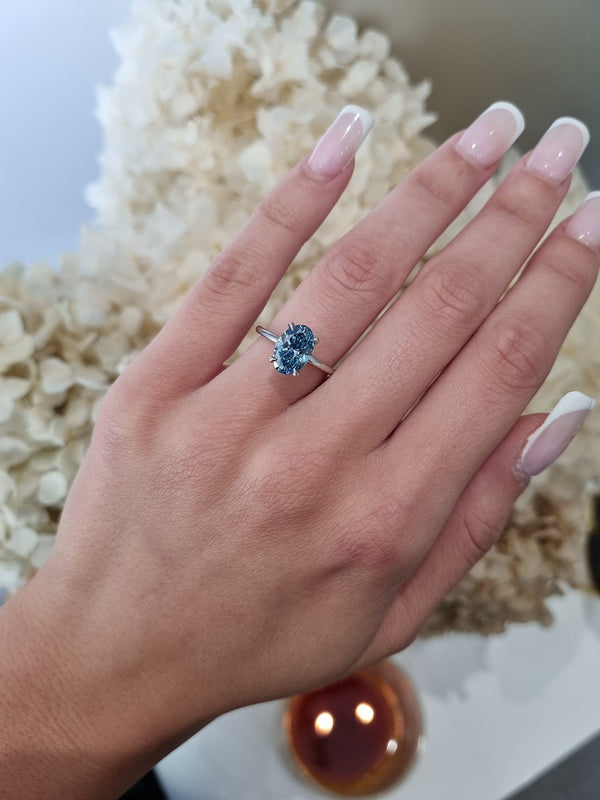 2.01ct Oval Blue Diamond Lab Grown Audrey Design Platinum