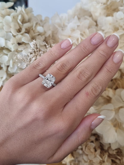 4.01ct Cushion Cut Lab Grown Custom Clara Design Platinum