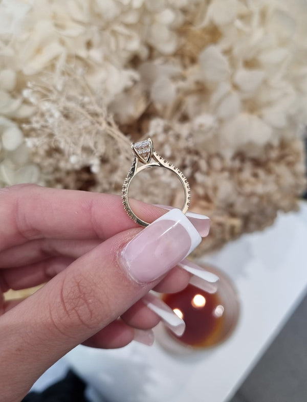 1.71ct Radiant Cut Lab Grown Simone Design Yellow Gold