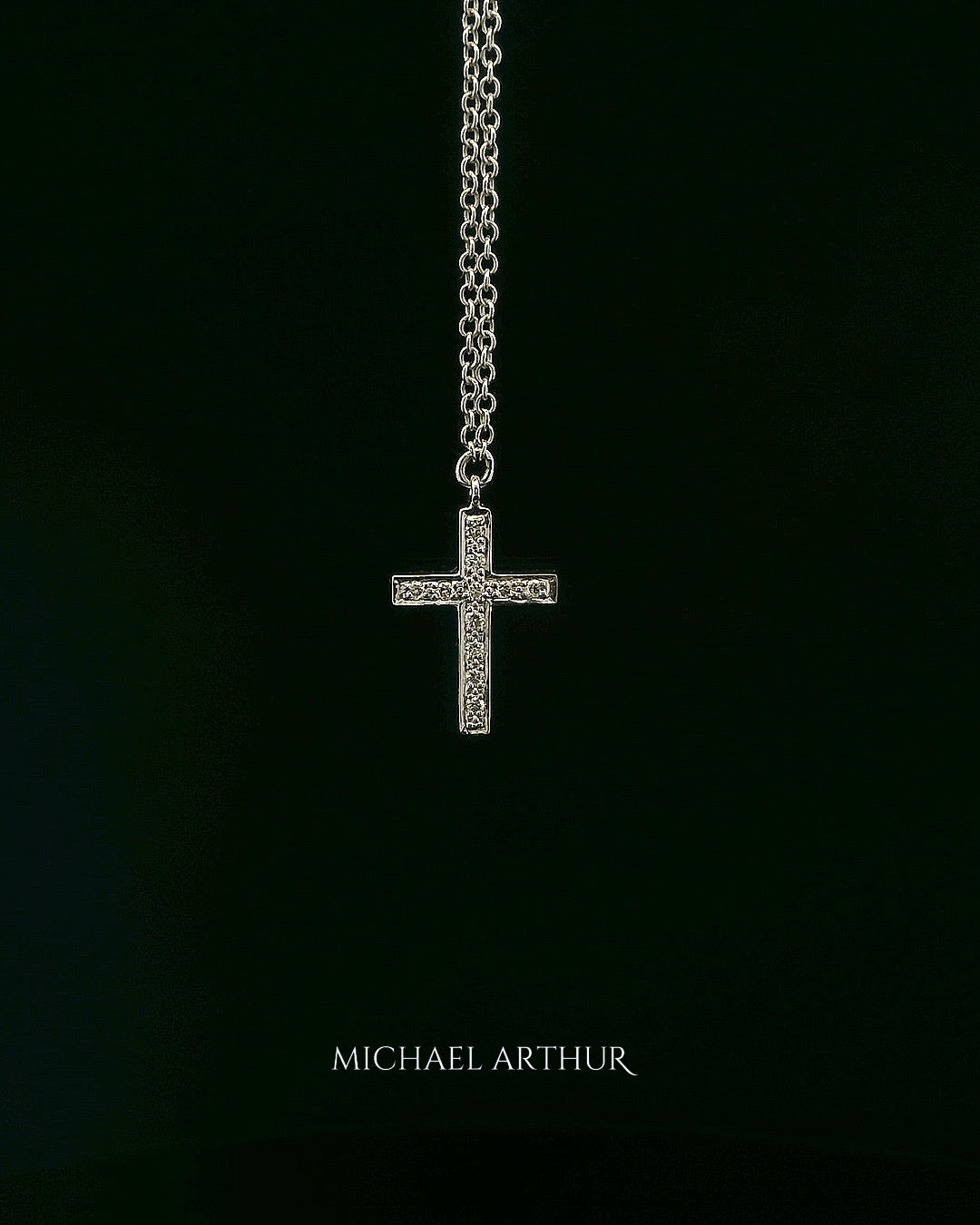 White Gold Diamond Bead Set Cross Pendant