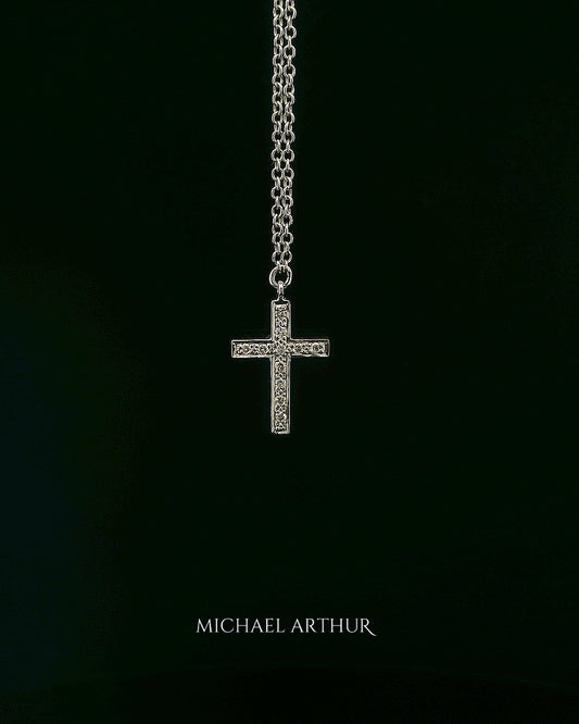 White Gold Diamond Bead Set Cross Pendant