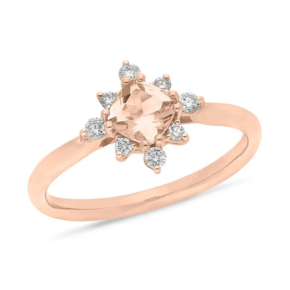 Cushion Morganite & Diamond Claw Set Dress Ring - Michael Arthur Diamonds
