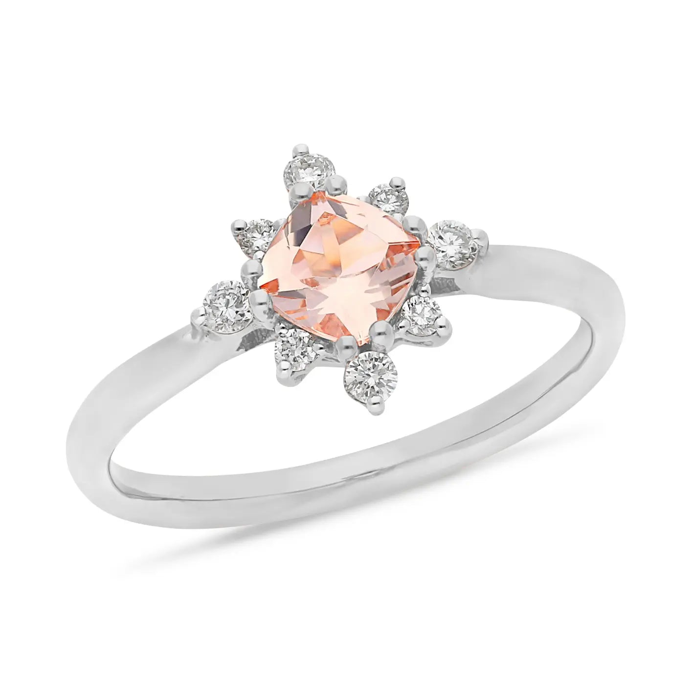 Cushion Morganite & Diamond Claw Set Dress Ring - Michael Arthur Diamonds