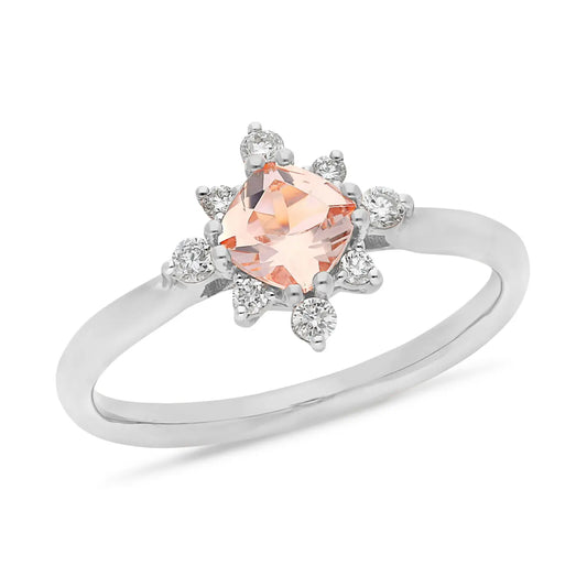 Cushion Morganite & Diamond Claw Set Dress Ring - Michael Arthur Diamonds