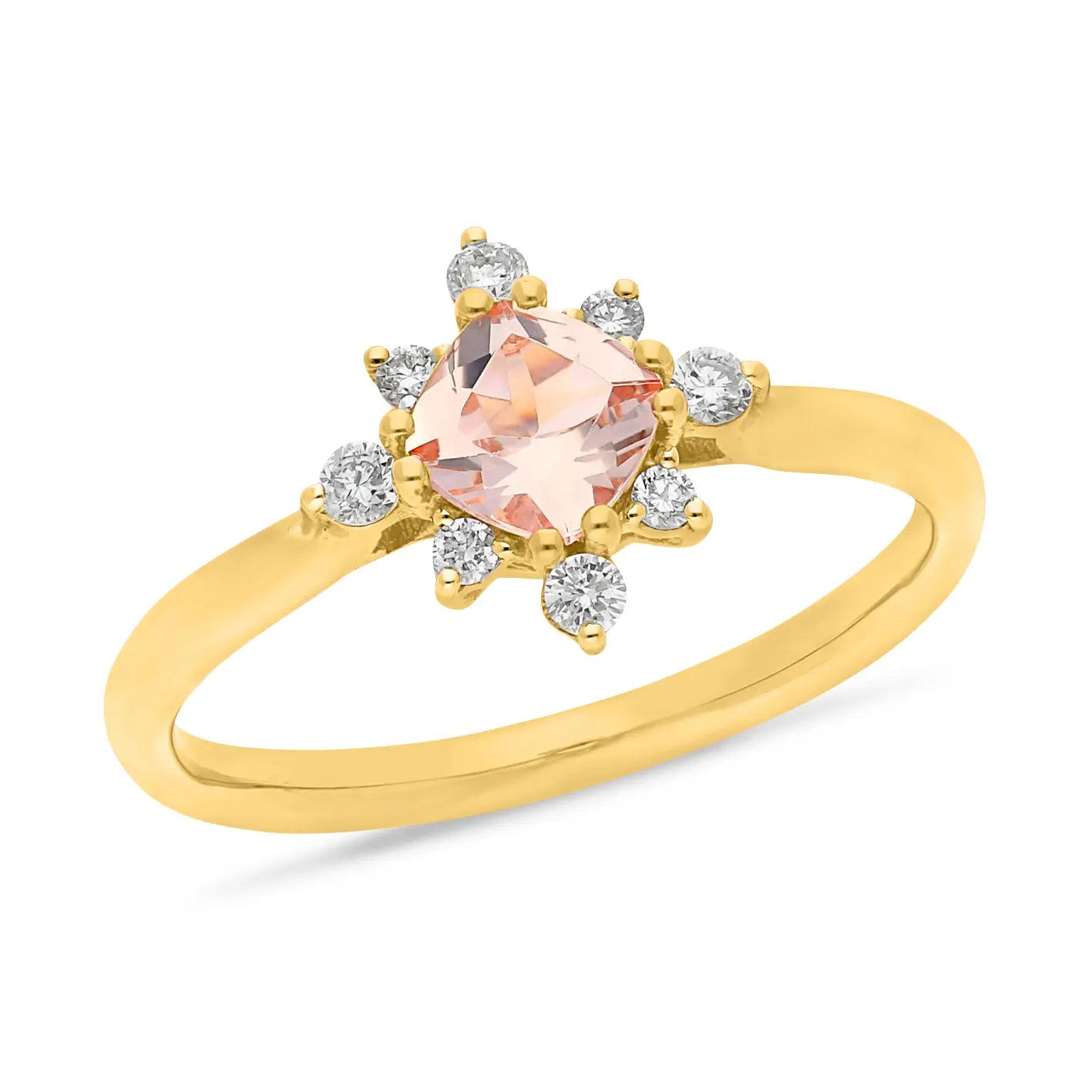 Cushion Morganite & Diamond Claw Set Dress Ring - Michael Arthur Diamonds