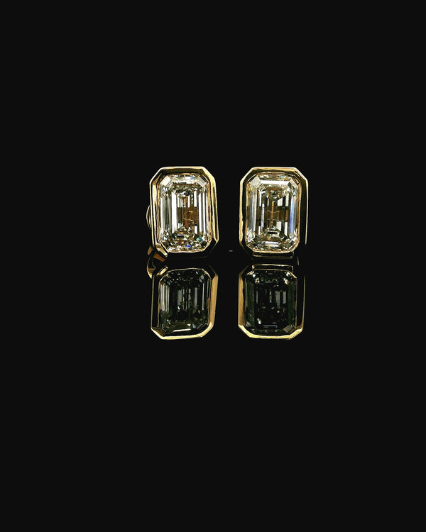 Bezel Set Emerald Cut Lab Grown Earrings