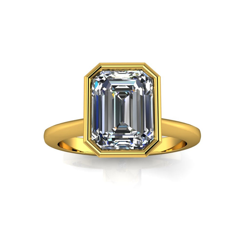 3.04ct Emerald Cut Lab Grown Bezel Design Yellow Gold