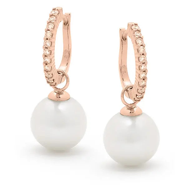 Freshwater Pearl & Diamond Earrings rose gold