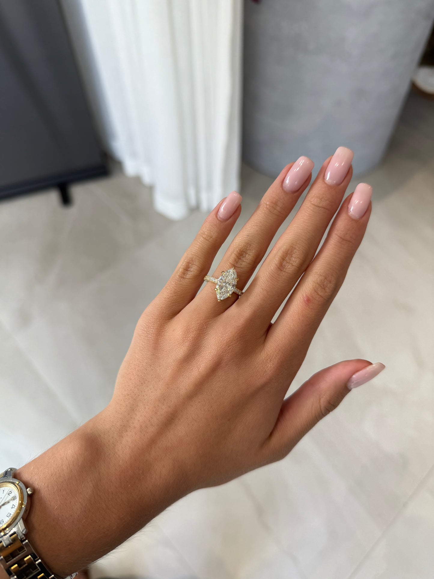 3.53ct Marquise Cut Lab Grown Bassano Design Yellow Gold