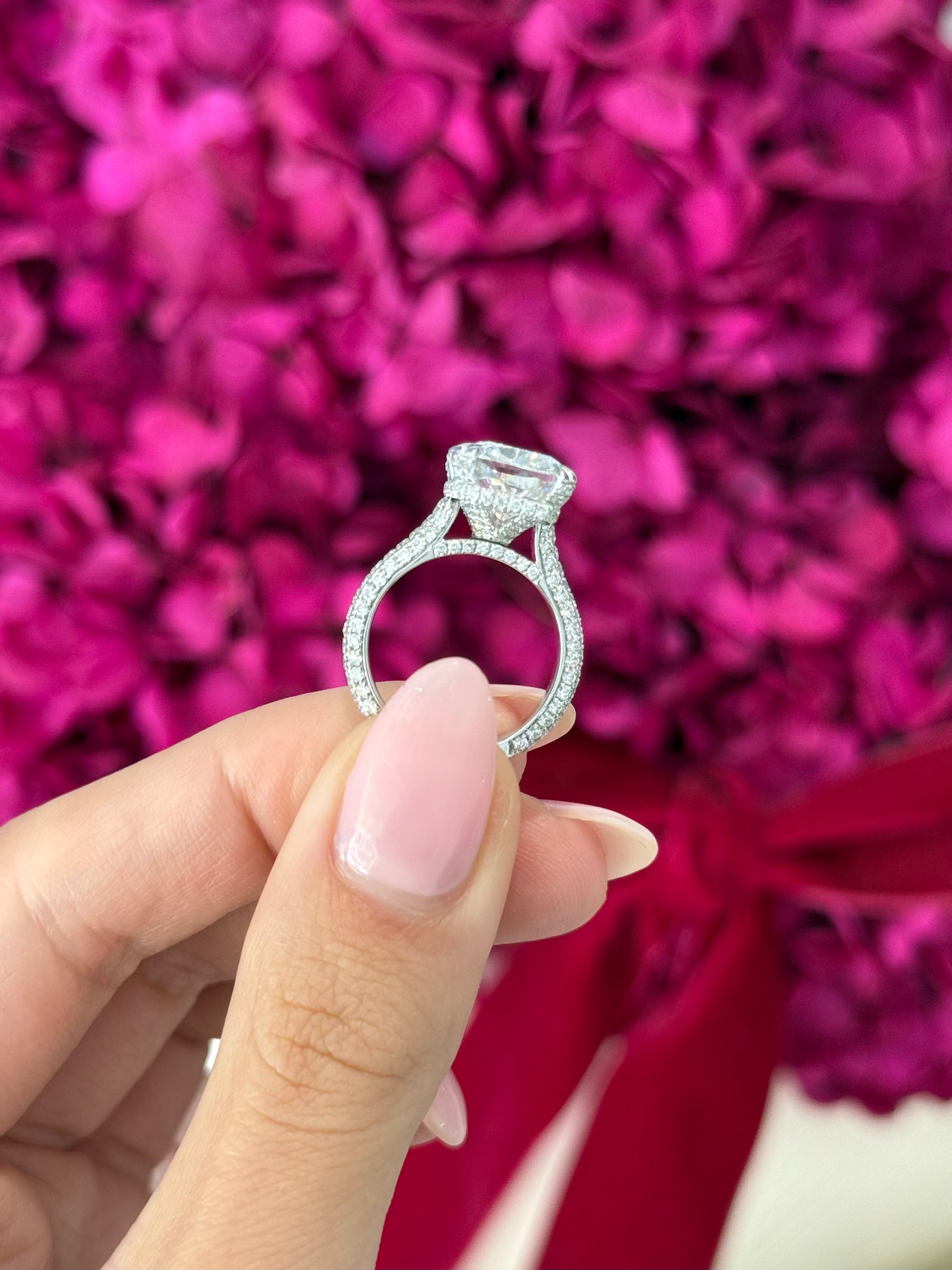 Elegant Jewelry Box Displaying 6.03ct Cushion Cut Lab Grown Diamond Platinum Ring