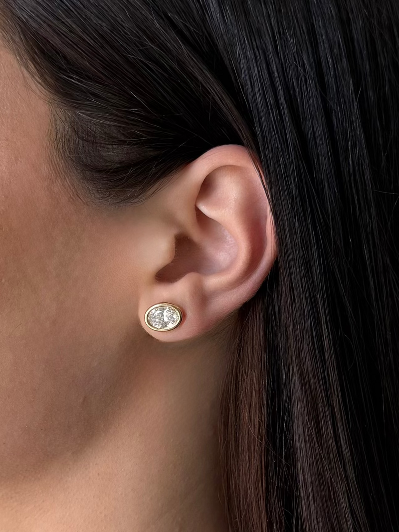 Bezel Set Oval Cut Lab Grown Earrings