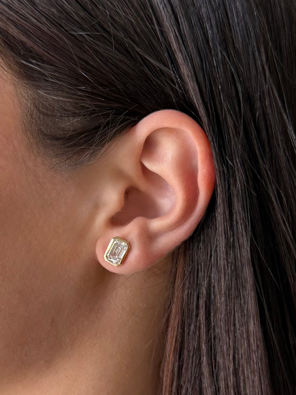 Bezel Set Emerald Cut Lab Grown Earrings