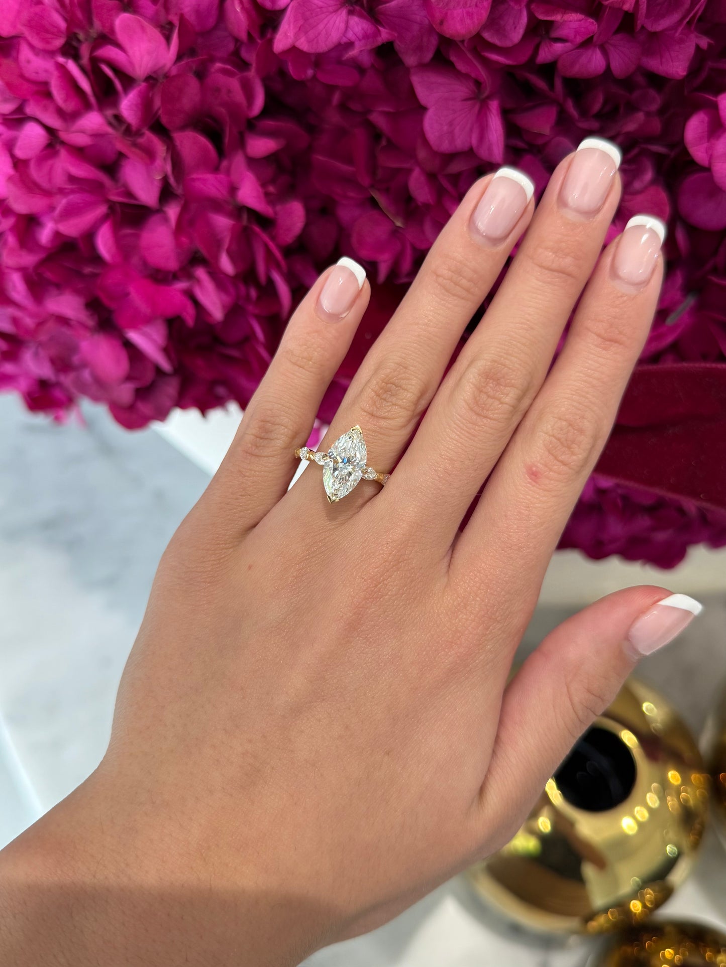 3.08ct Marquise Cut Lab Grown Custom Arrow Design Yellow Gold