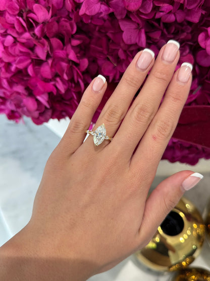 3.08ct Marquise Cut Lab Grown Custom Arrow Design Yellow Gold