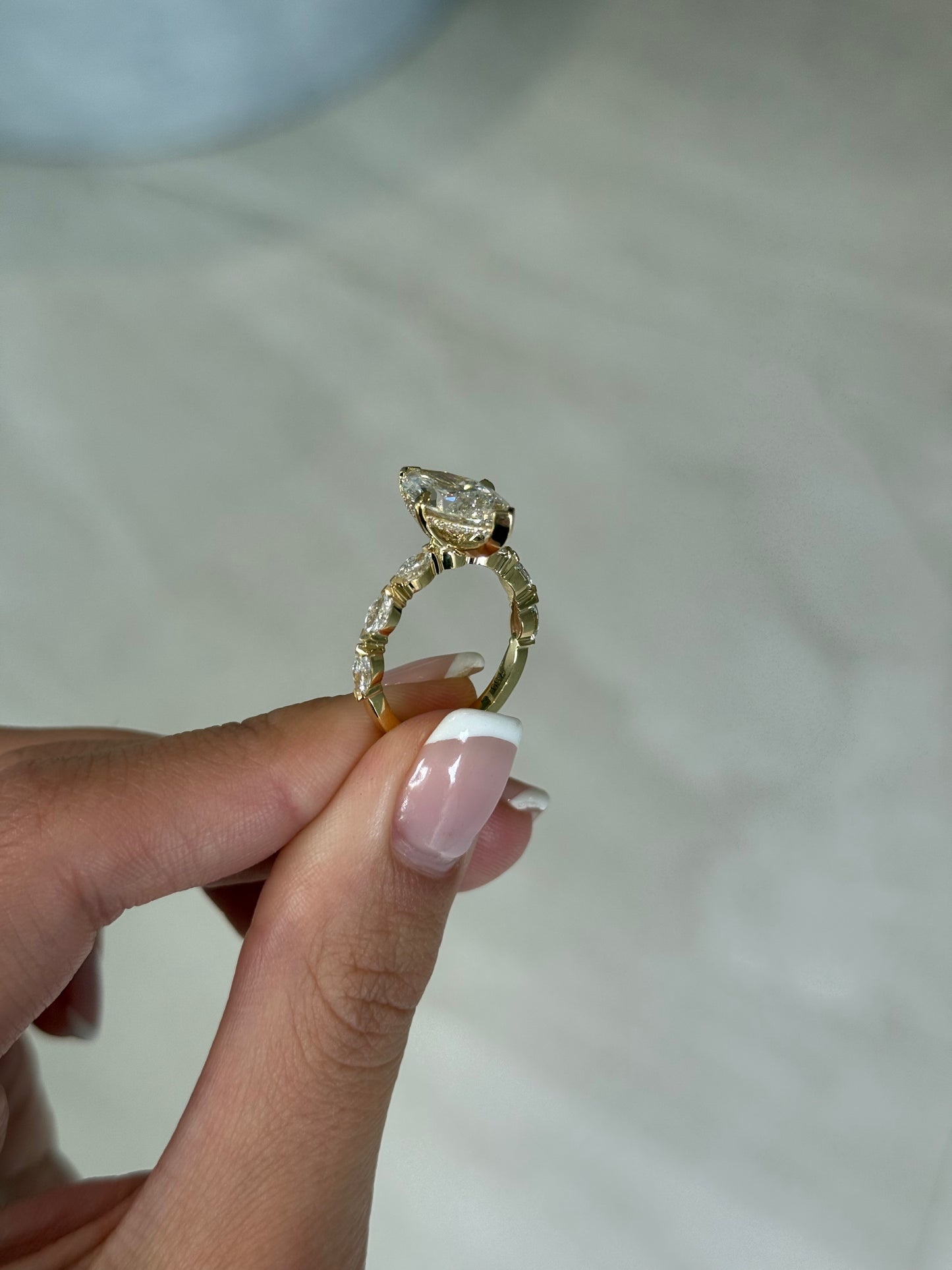 3.08ct Marquise Cut Lab Grown Custom Arrow Design Yellow Gold