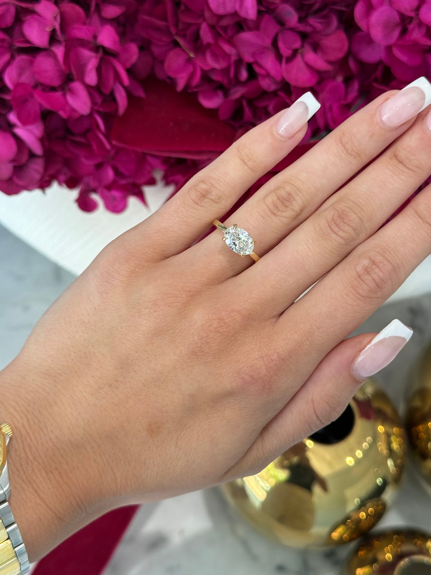 2.01ct Oval Cut Lab Grown East West Audrey Design Yellow Gold