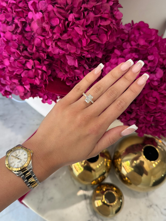 3.53ct Radiant Cut Lab Grown Daniella Design Yellow Gold