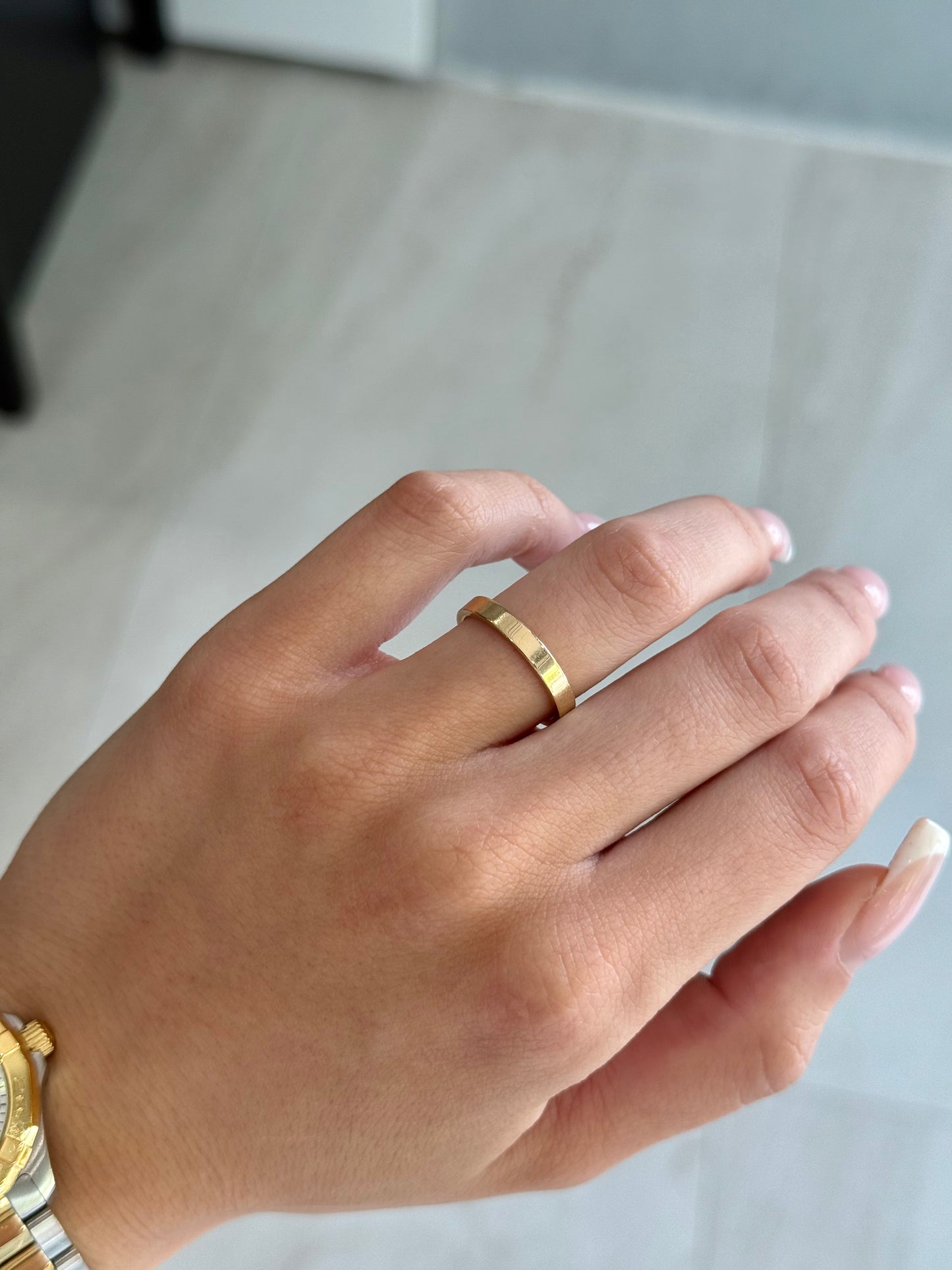 Flat Profile Yellow Gold Wedding Band