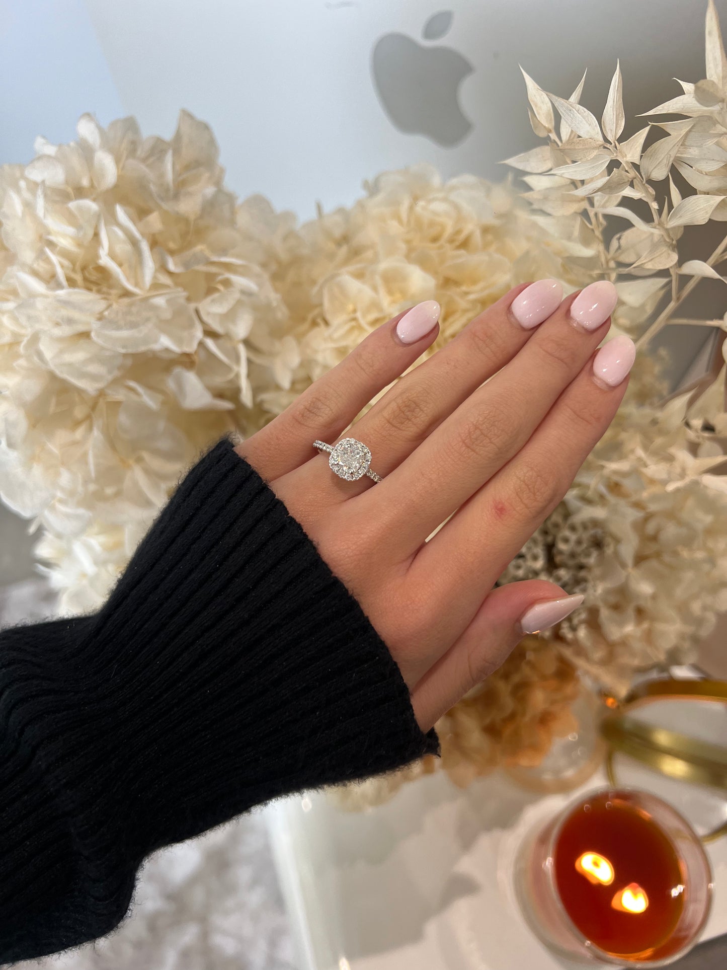 1.21ct Cushion Cut Natural Grown Custom Design White Gold