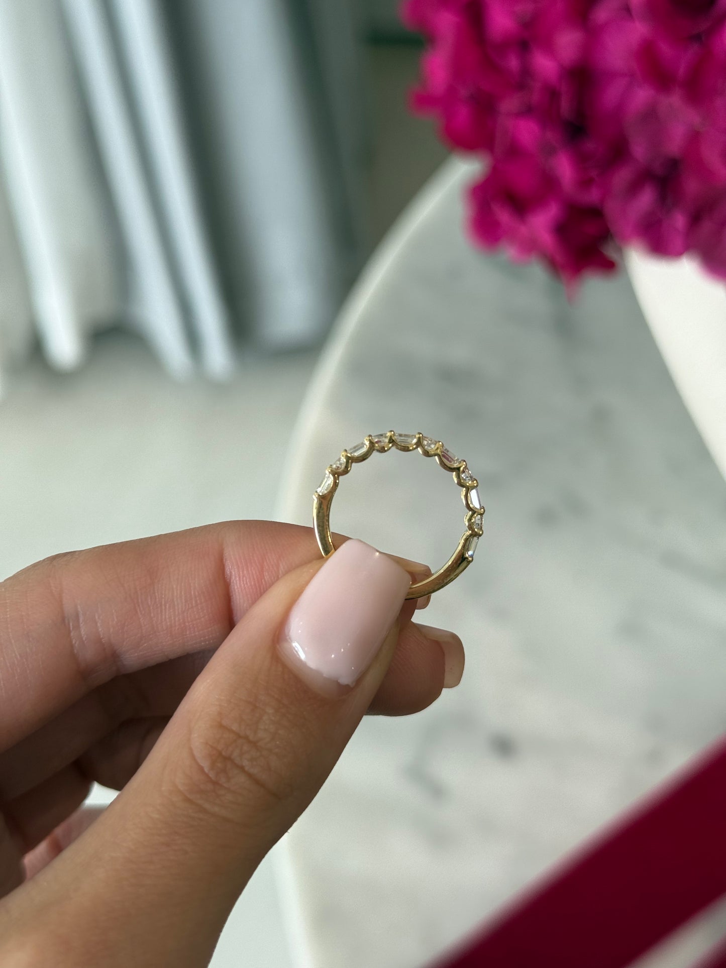 Emerald Morse Code Design Lab Grown Diamond Wedding Band