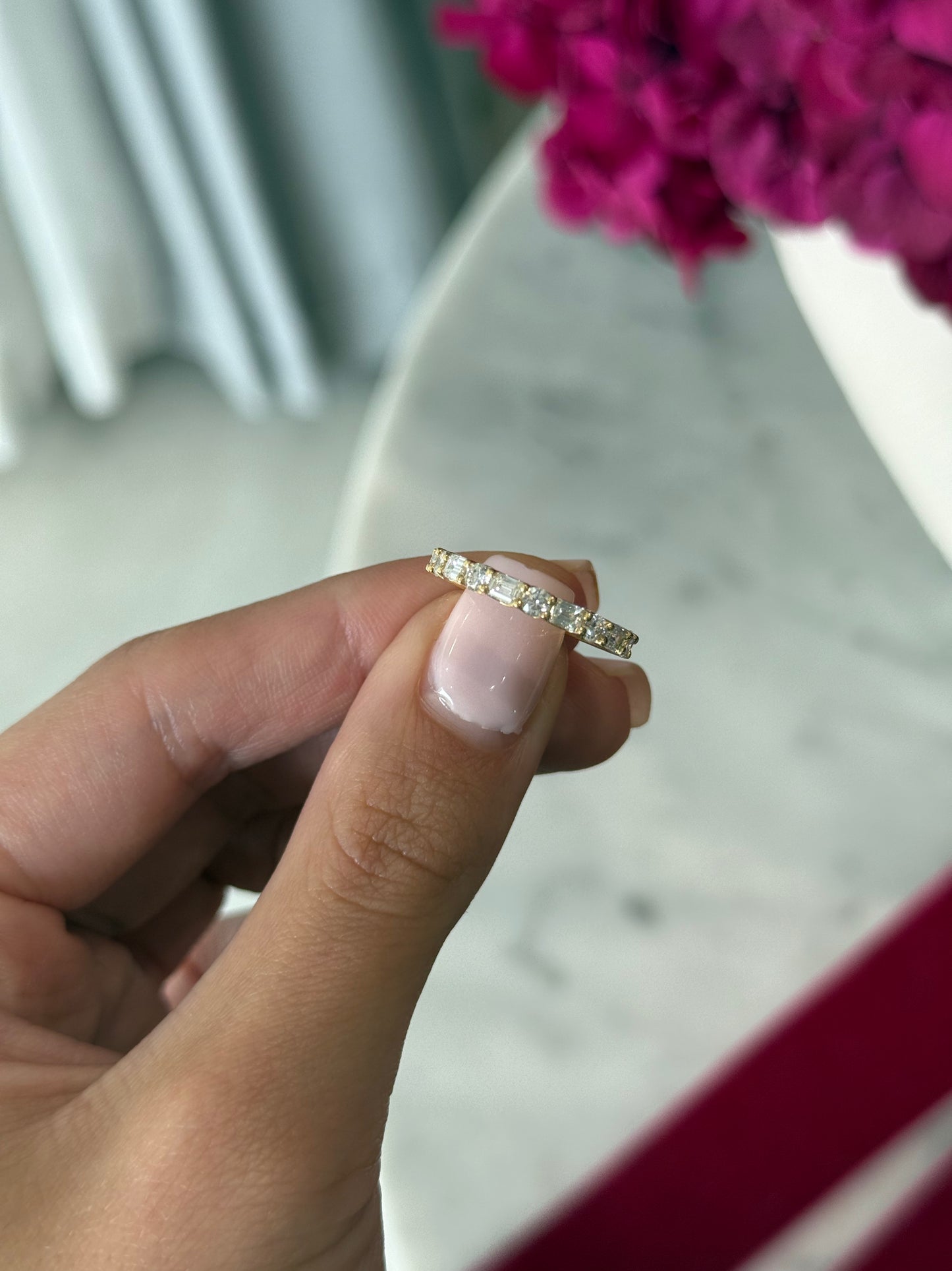 Emerald Morse Code Design Lab Grown Diamond Wedding Band