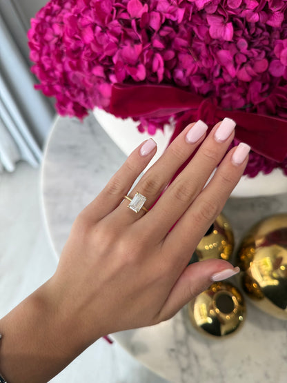 3.50ct Emerald Cut Lab Grown Audrey Design Yellow Gold